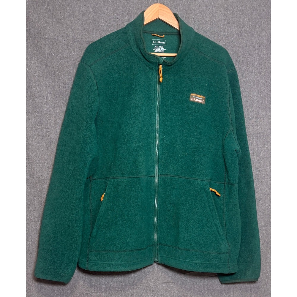LL Bean Mens Sweater Fleece Jacket XXL Green Full Zip Mock Neck Spruce